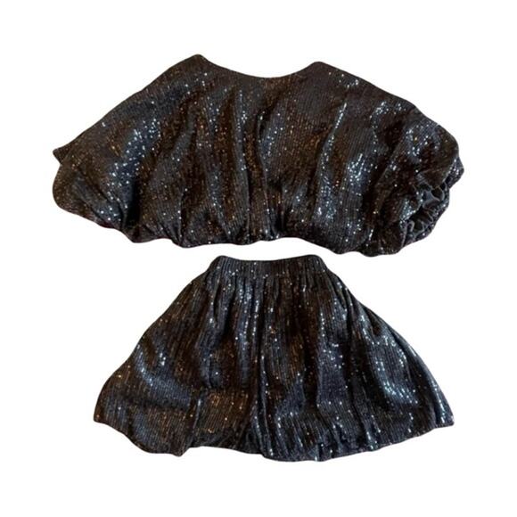 NWT Endless Rose Black Sequin Bubbly Puff Matching Set. CROP TOP & SKORTS XS - Picture 2 of 9
